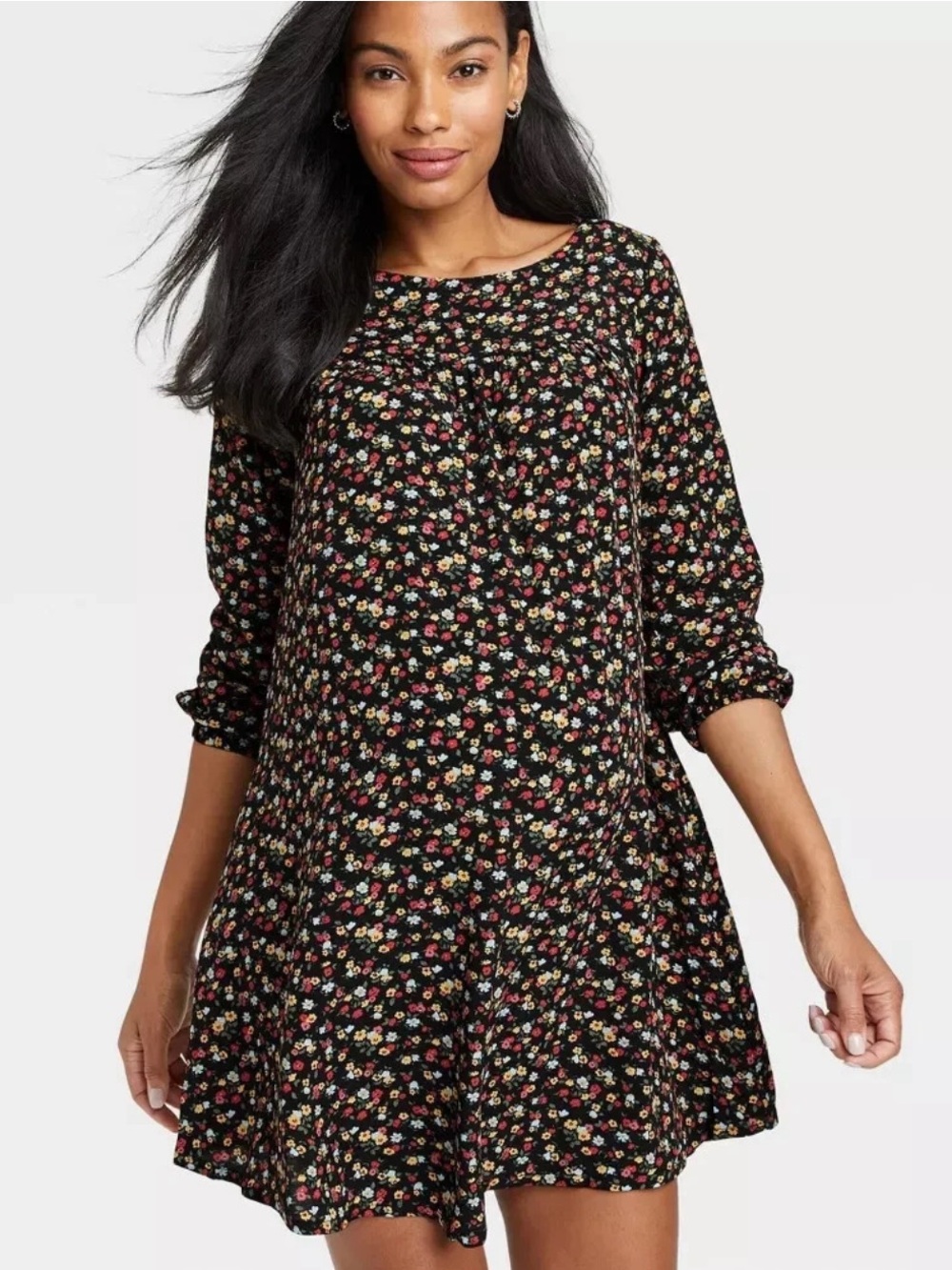 The Nines by Hatch Long Sleeve Maternity Mini Swing Dress Ditsy Floral Size L